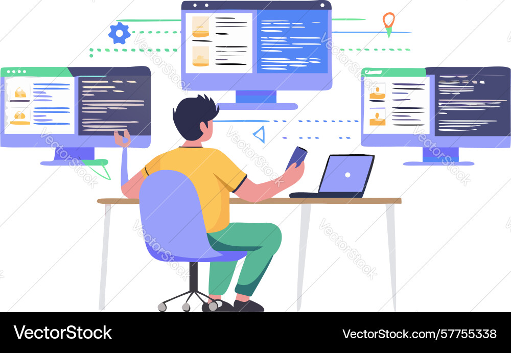 Agile-Entwickler kodiert auf angeschlossenen Displays vektorbild
