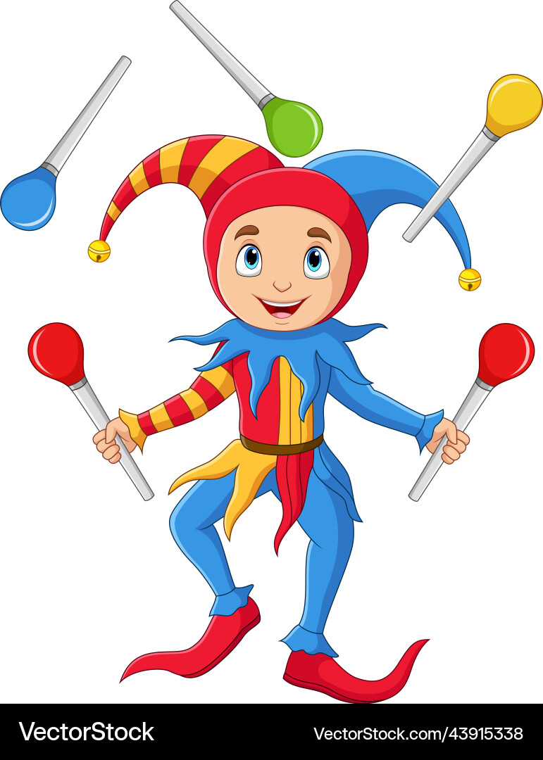 Cartoon funny jester showing juggling – Royalty-Free Vector | VectorStock, image size:771x1080