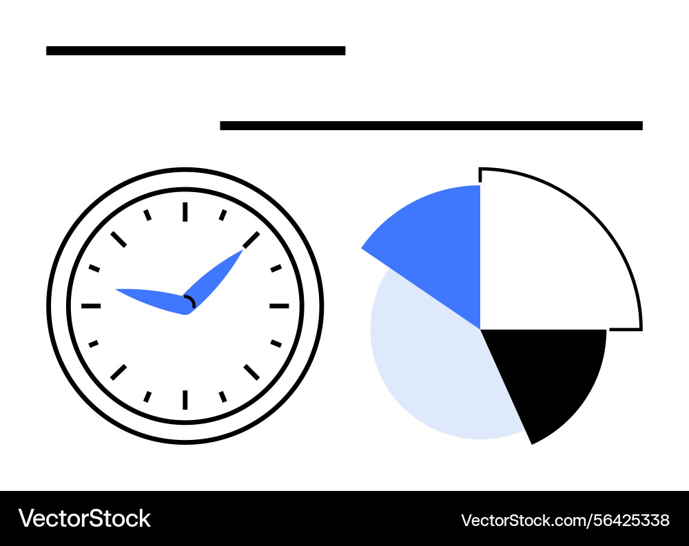 Clock and pie chart representing time management Clock and pie chart representing time management vector image