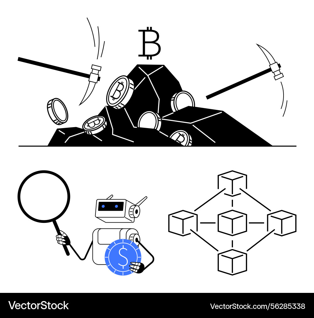 Cryptocurrency mining blockchain network and ai Cryptocurrency mining blockchain network and ai vector image