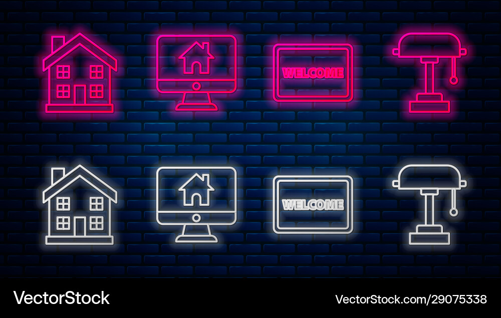 Set line computer monitor with smart home doormat Set line computer monitor with smart home doormat Vector Image