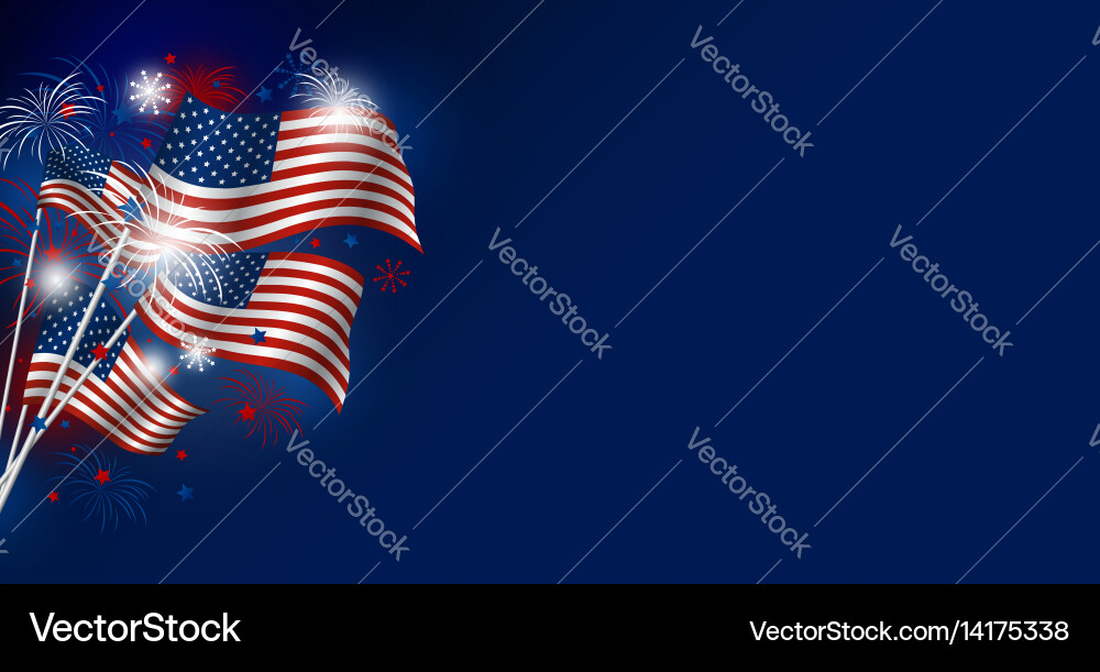 Usa flag with fireworks design on blue background Vector Image