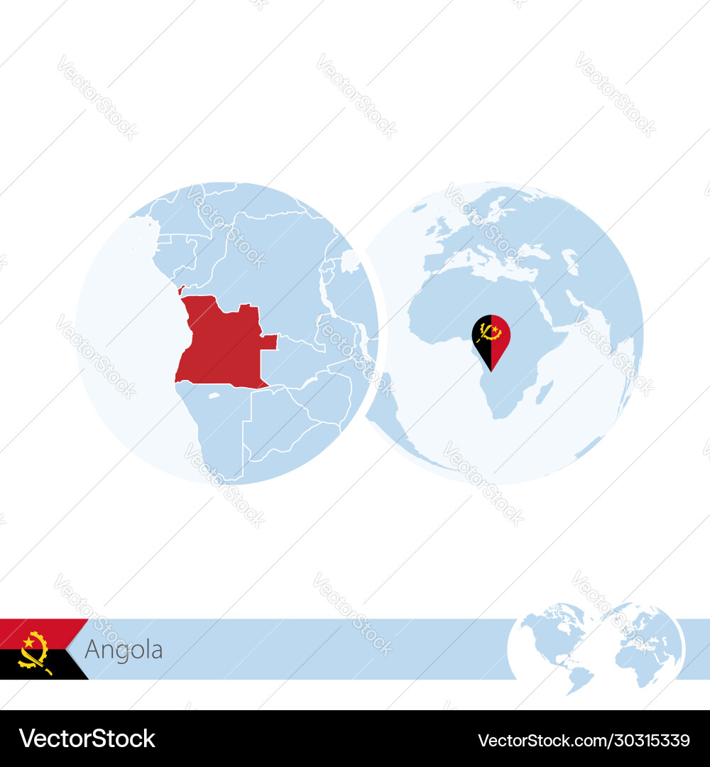 Angola on world globe with flag and regional map Vector Image