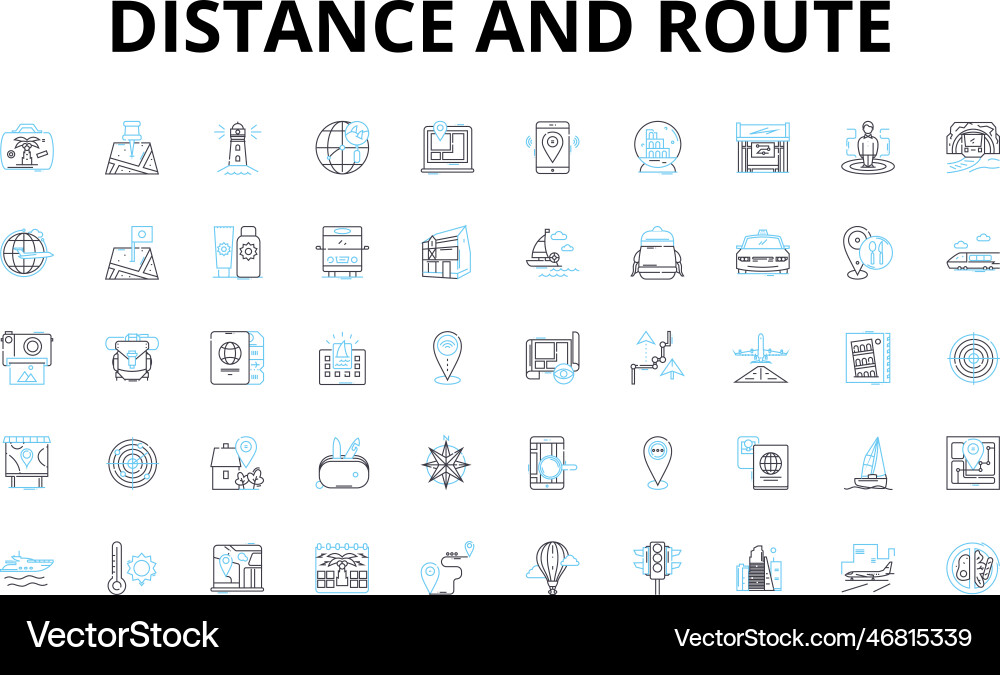 Distance and route linear icons set navigation Vector Image
