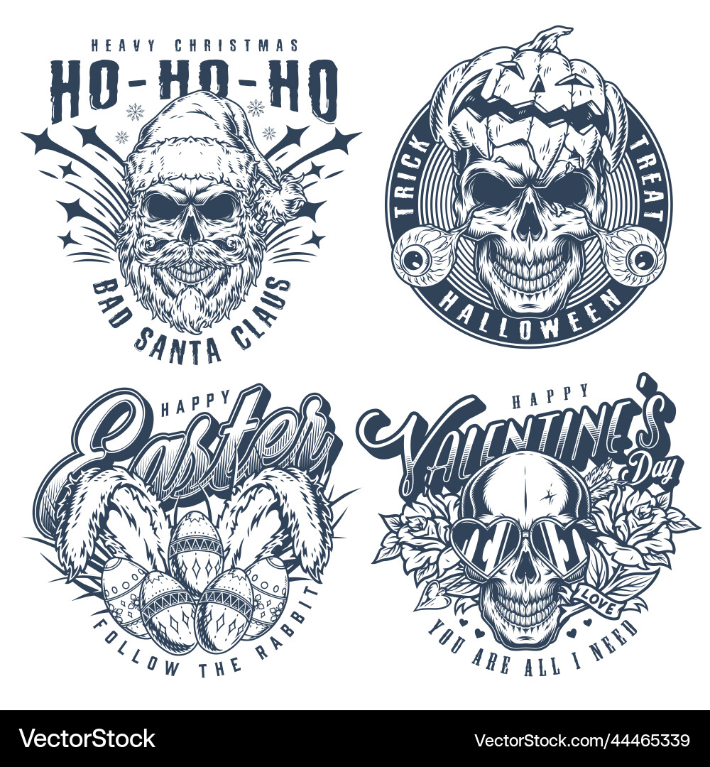 Holiday set posters monochrome vintage Holiday set posters monochrome vintage vector image