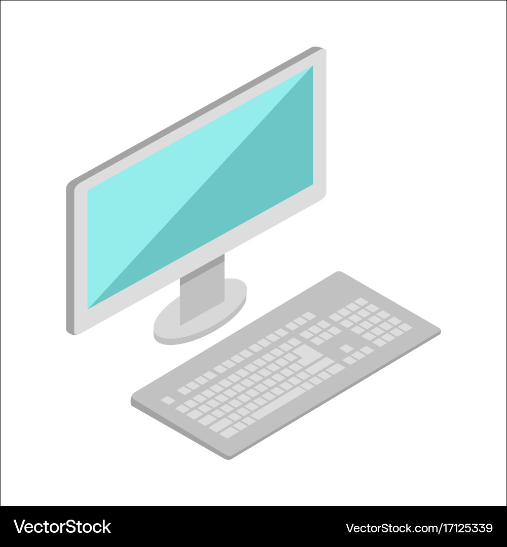 Isometric Computer with Keyboard vector image