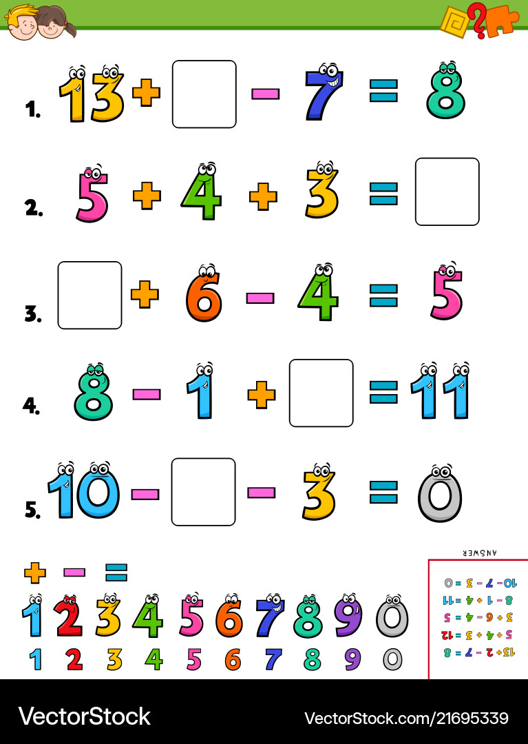 Kids Math Puzzle Worksheet - Number Fun – Royalty-Free Vector | VectorStock, image size:767x1080