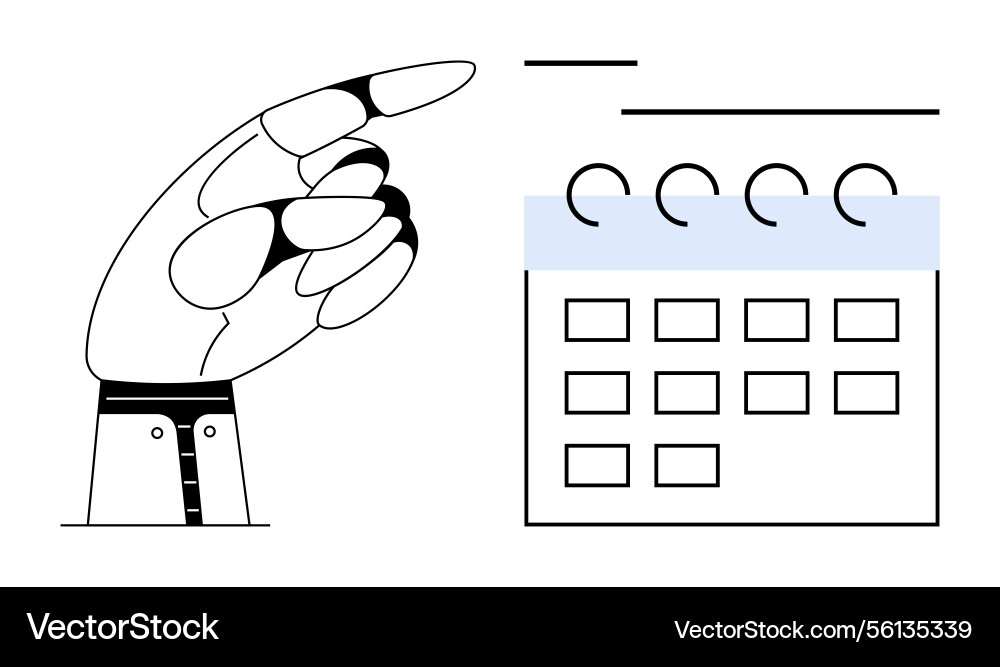 Robotic hand pointing at calendar for scheduling Robotic hand pointing at calendar for scheduling vector image