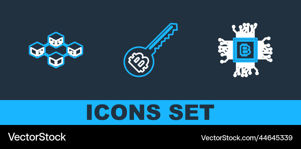 Set line processor blockchain technology Vector Image