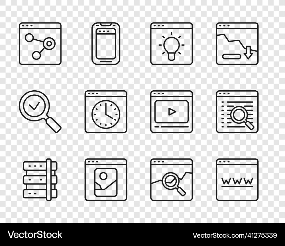 Set line server browser window photo retouching Set line server browser window photo retouching vector image