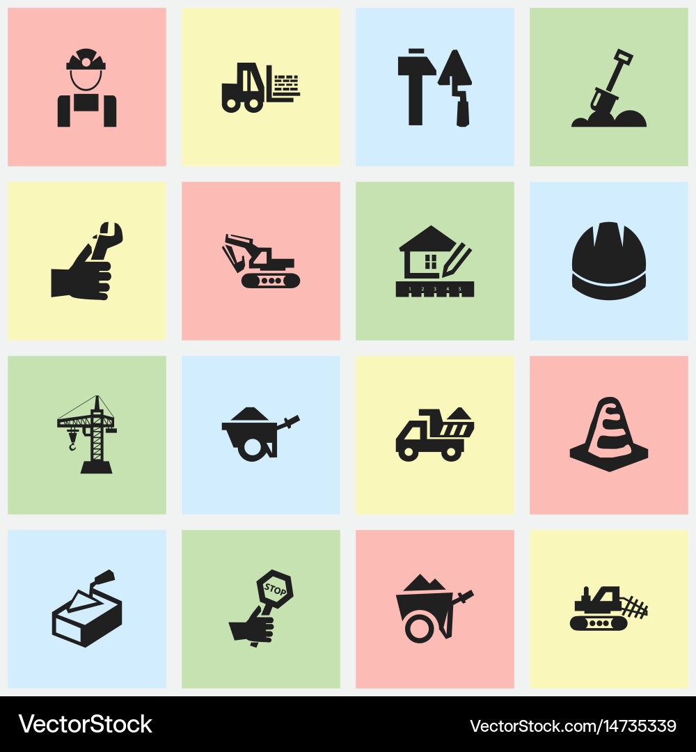 Set of 16 editable structure icons includes Vector Image