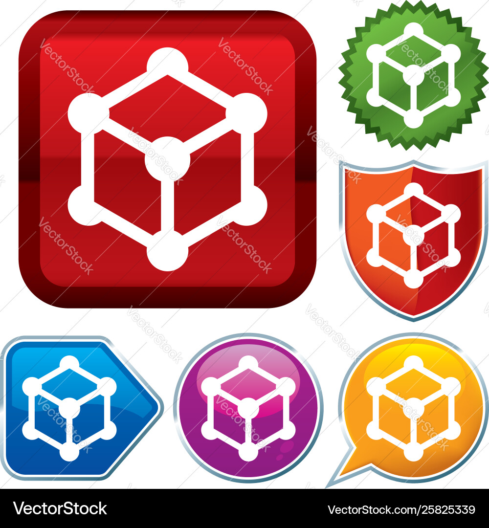 Set shiny icon series on buttons cube Vector Image