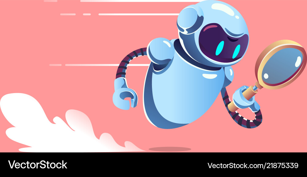 Smart Robot with Magnifier - Search Engine vector image