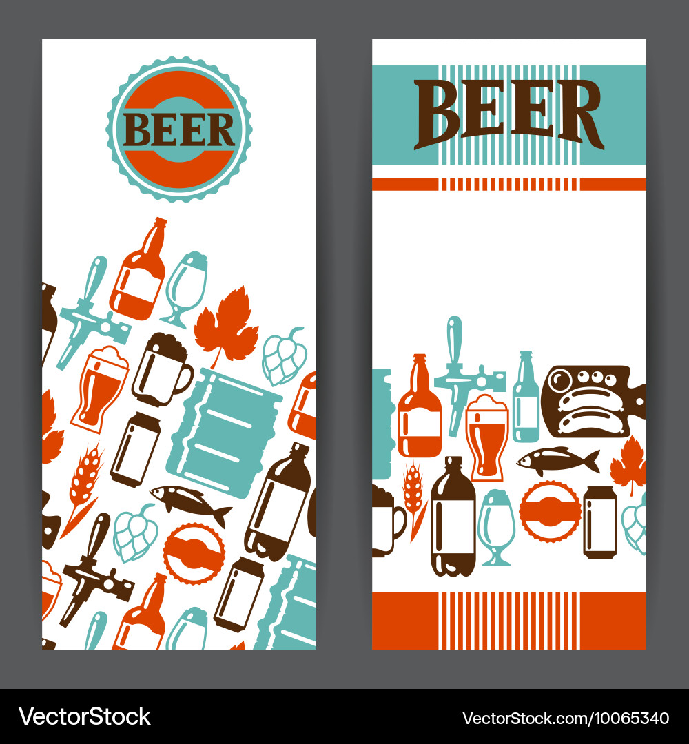 Banners design with beer icons and objects vector image