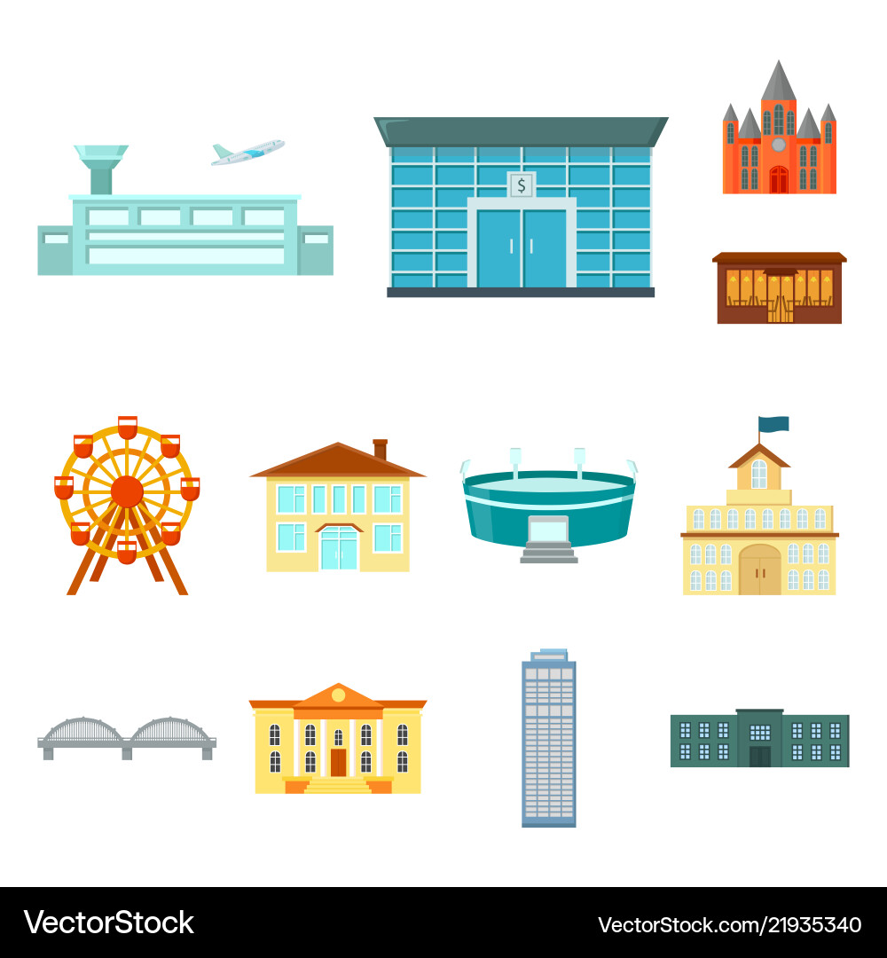 Building and architecture cartoon icons in set Vector Image