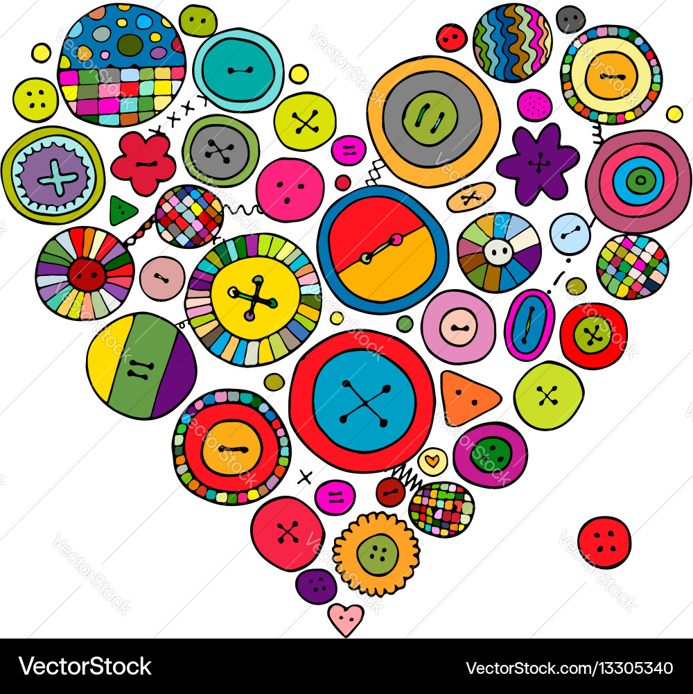 Buttons collection heart shape sketch for your vector image