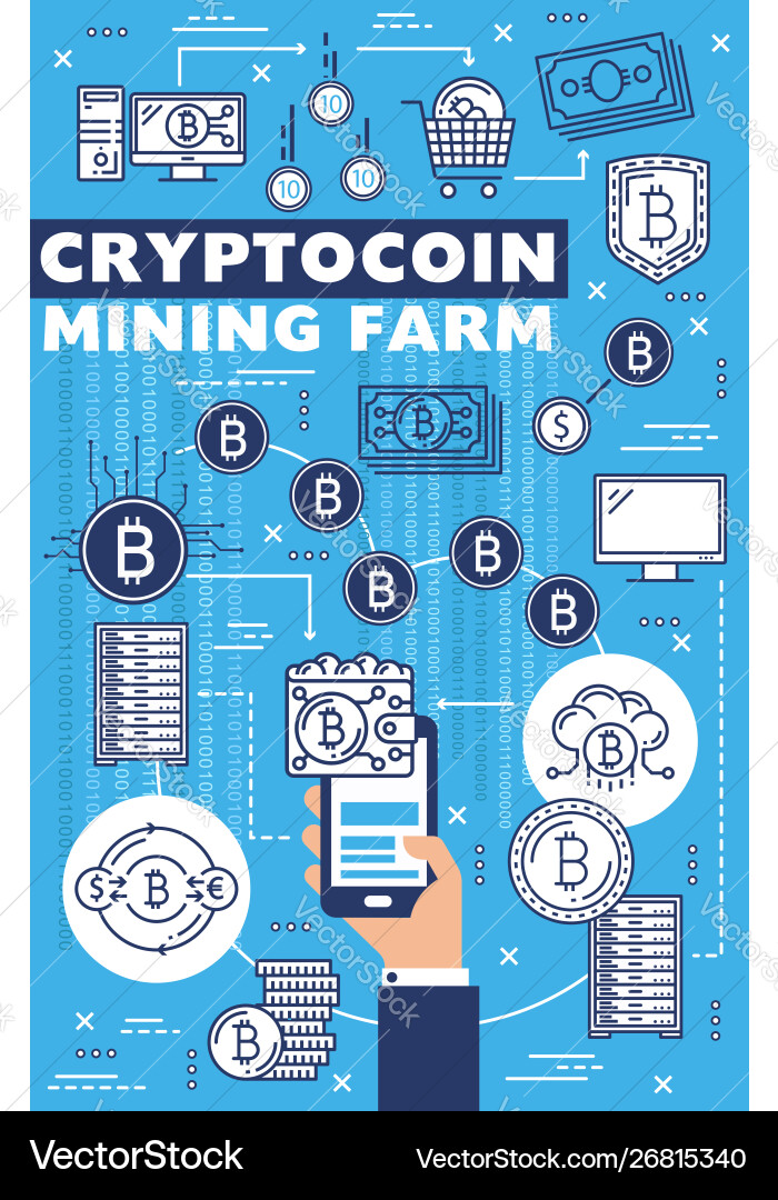 Cryptocurrency mining farm bitcoin blockchain Cryptocurrency mining farm bitcoin blockchain Vector Image