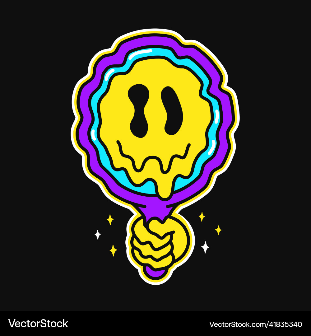 Funny psychedelic melt smile face in mirror logo Funny psychedelic melt smile face in mirror logo vector image