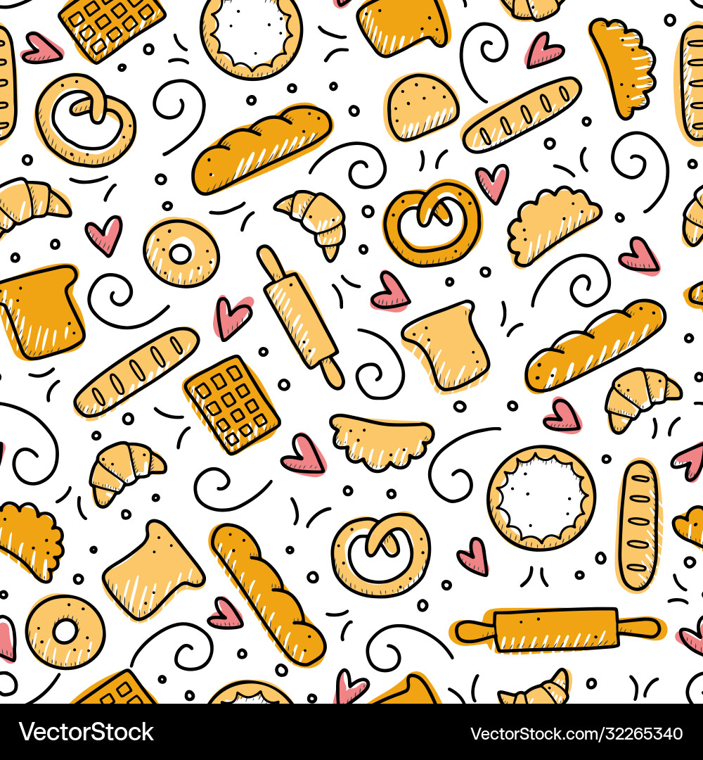Hand drawn seamless pattern bakery element Hand drawn seamless pattern bakery element vector image
