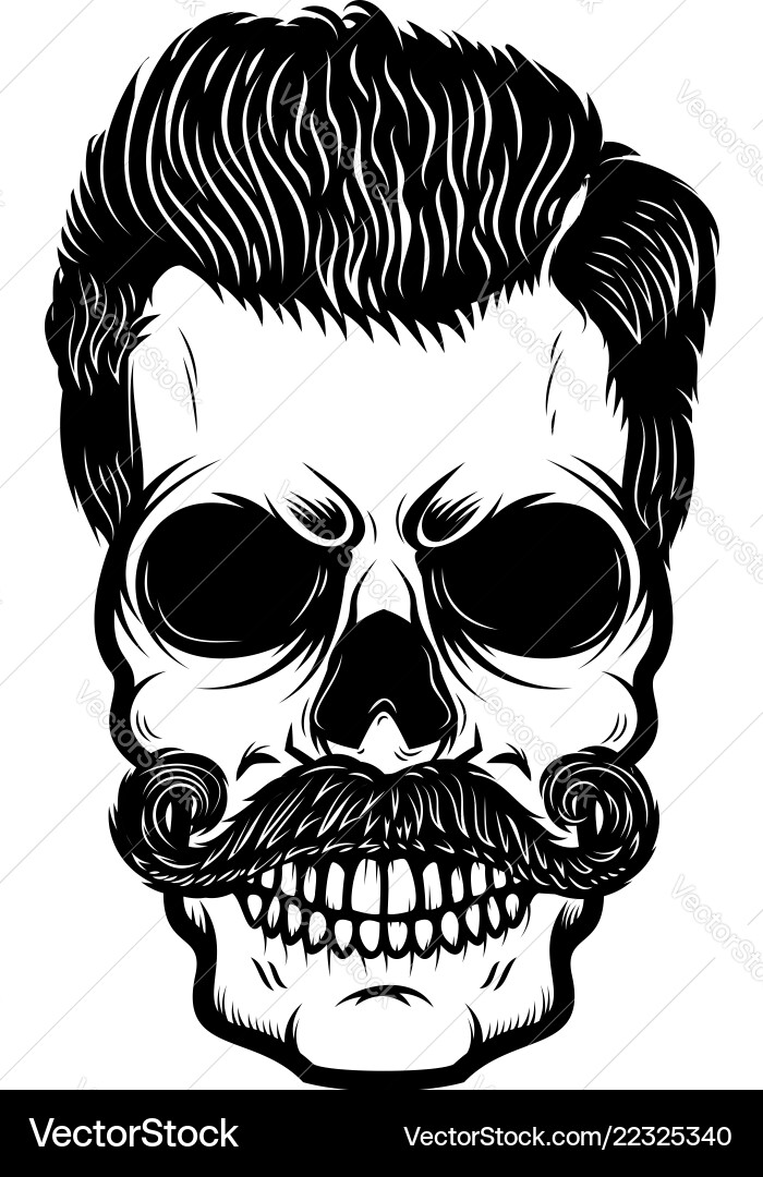 Hipster skull with hairstyle design element Hipster skull with hairstyle design element Vector Image
