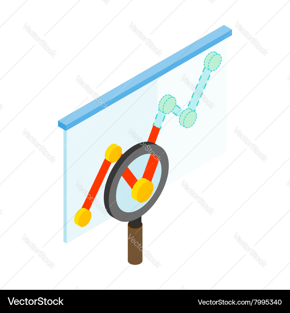 Magnifier and graph icon isometric 3d style vector image
