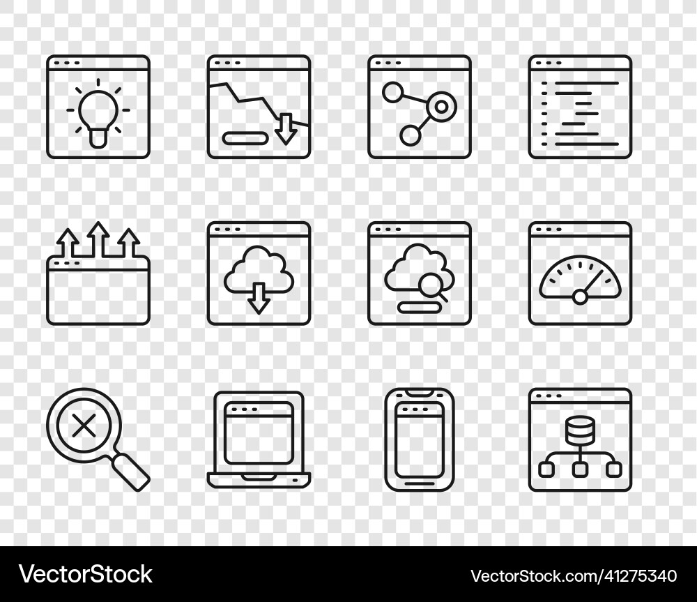 Set line magnifying glass and delete server data Set line magnifying glass and delete server data Vector Image