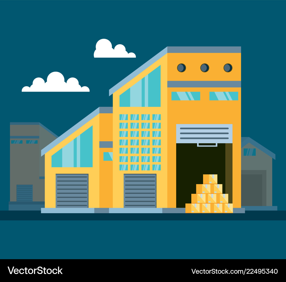 Warehouse building with delivery boxes Vector Image