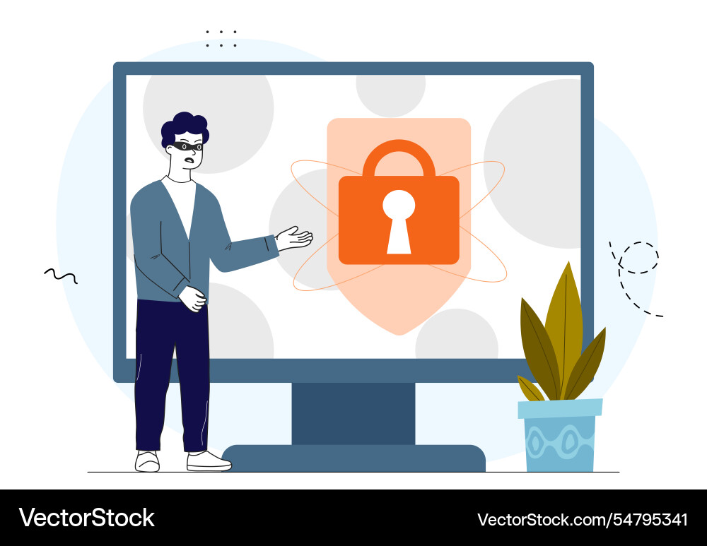 Hacker with cyber security man in black mask near Hacker with cyber security man in black mask near vector image