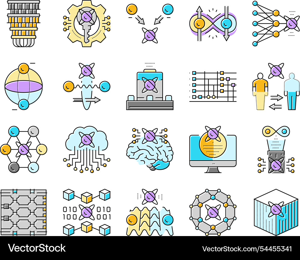 Quantum technology data science icons set Quantum technology data science icons set vector image