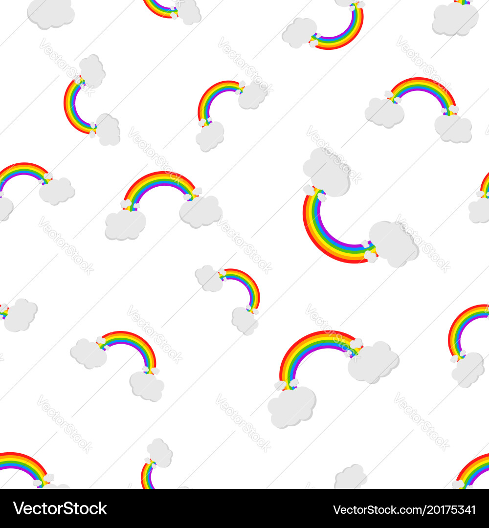 Rainbow with clouds seamless pattern background vector image