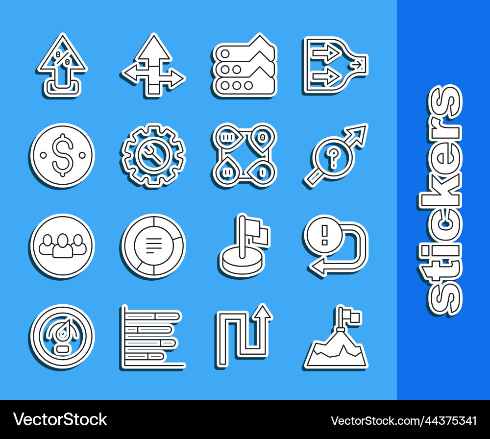 Set line mountains with flag arrow graph chart Vector Image
