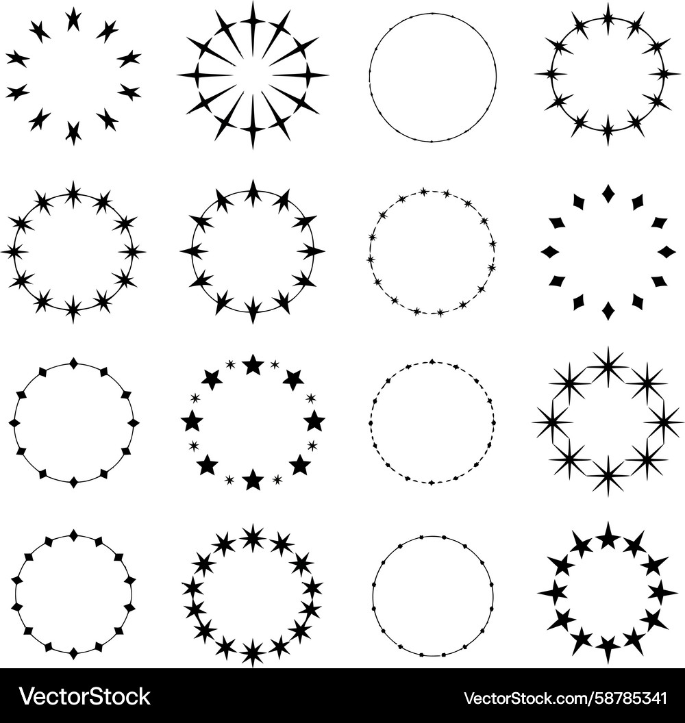 Set of circular star patterns and borders Vector Image