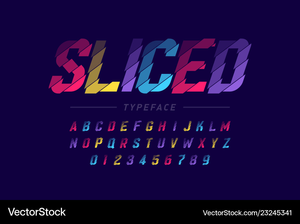 Sliced font design alphabet letters and numbers Sliced font design alphabet letters and numbers vector image