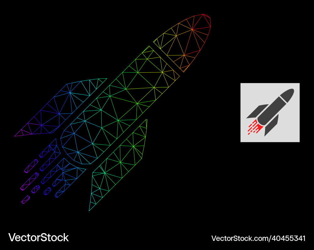 Spectrum gradient polygonal network rocket icon Vector Image