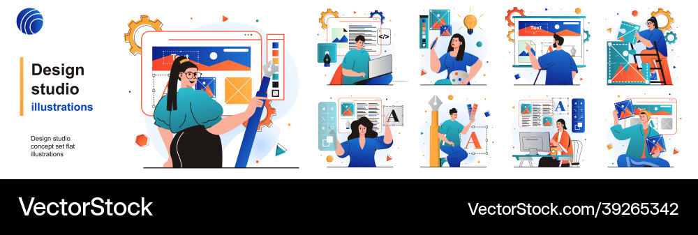 Design studio isolated set designers create Design studio isolated set designers create vector image