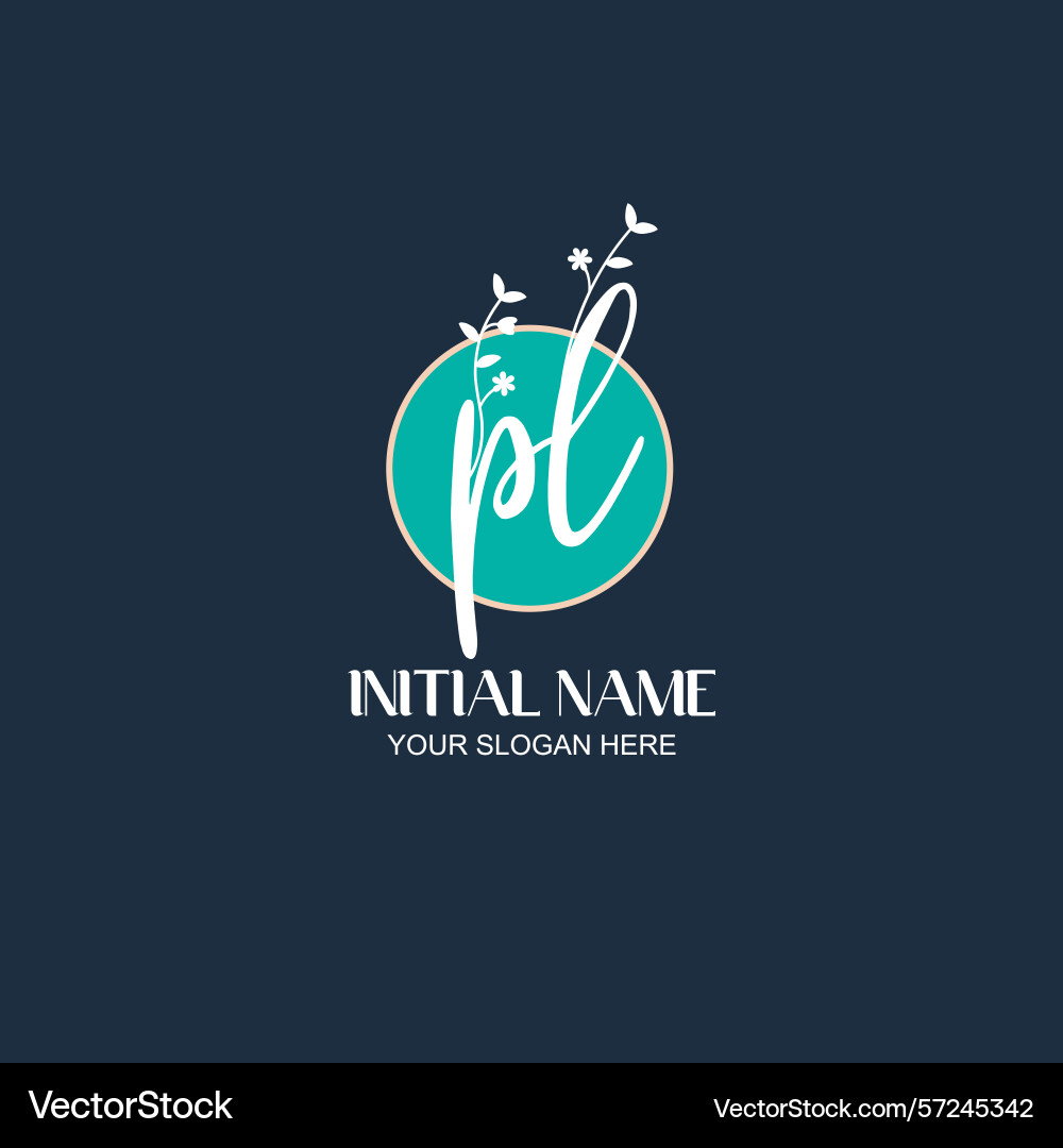 Elegant pl initial logo design with botanical Vector Image