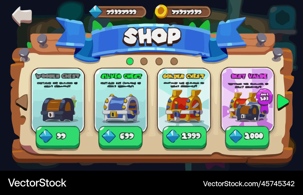 Game ui menu popups with buttons and assets g Vector Image