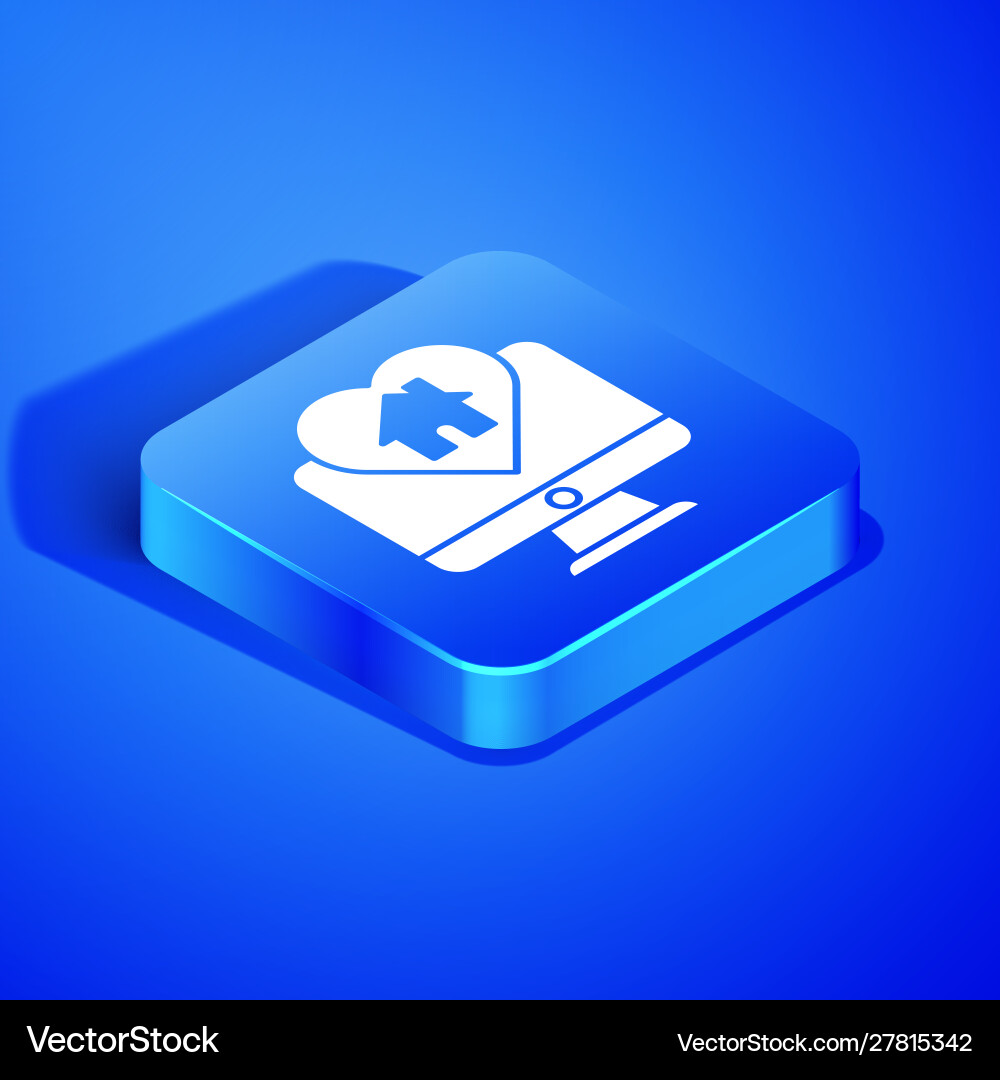 Isometric computer monitor with house in heart Vector Image