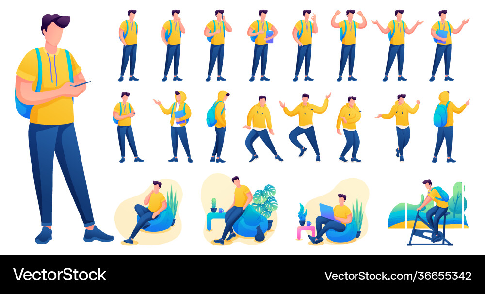 Presentation in various poses and actions Vector Image