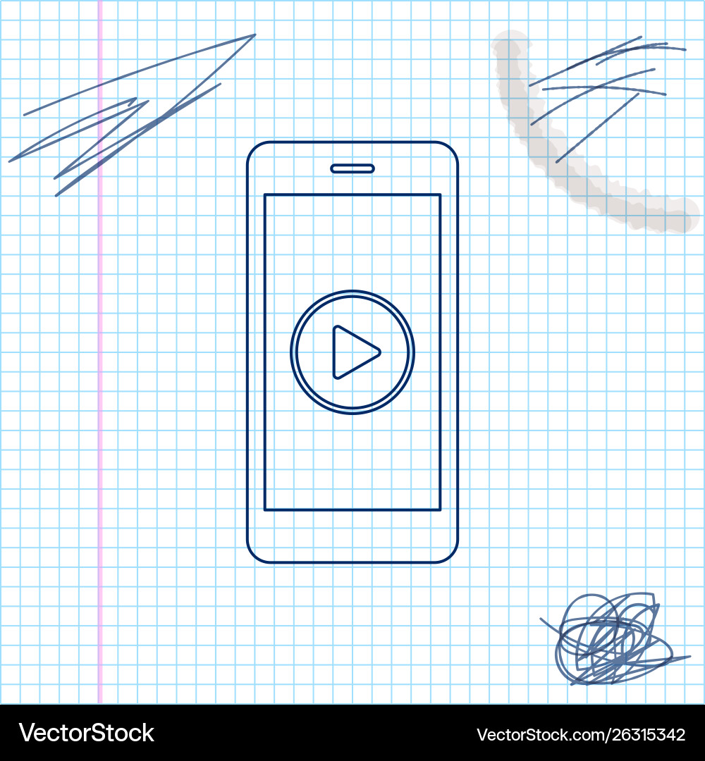 Smartphone with play button on screen line Vector Image