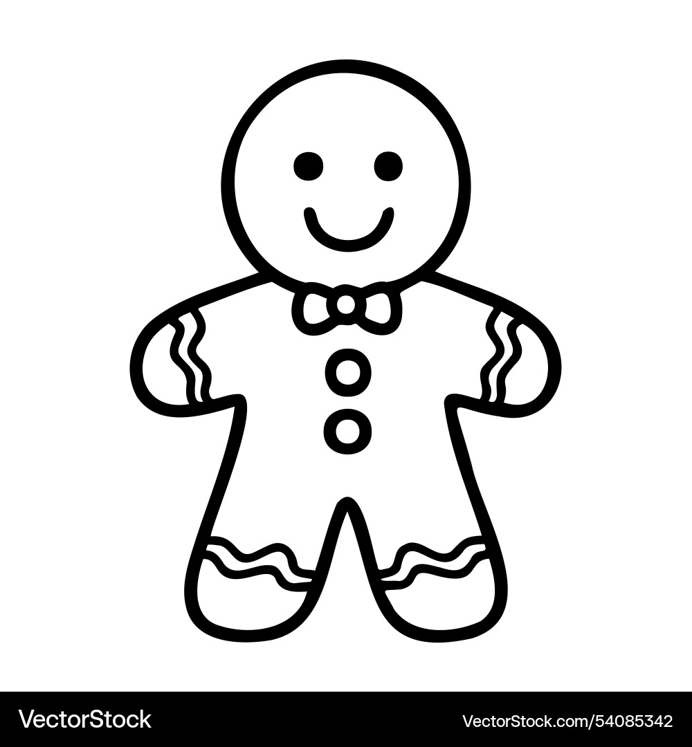 Smiling gingerbread man with bowtie and buttons Smiling gingerbread man with bowtie and buttons Vector Image