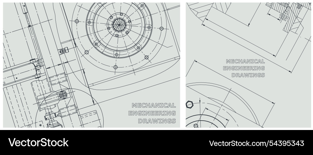 Blueprint set engine line drawing Vector Image