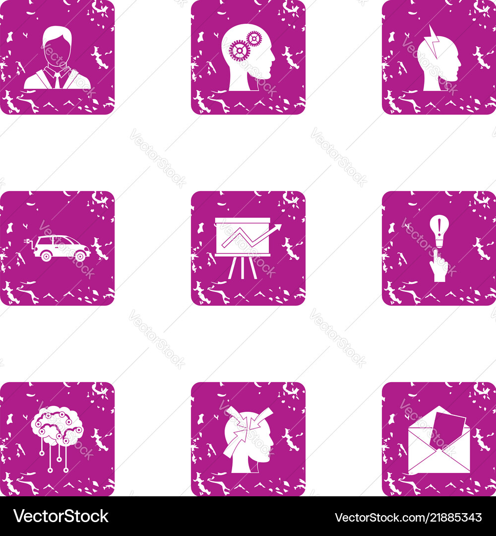 Brain function icons set grunge style Brain function icons set grunge style Vector Image