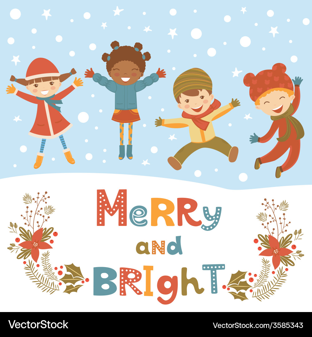 Christmas Kids Jumping Vector Image