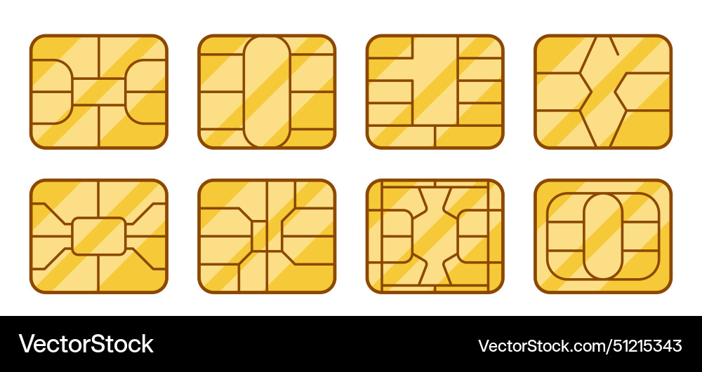 Collection of sim cards with a unique circuit Collection of sim cards with a unique circuit vector image