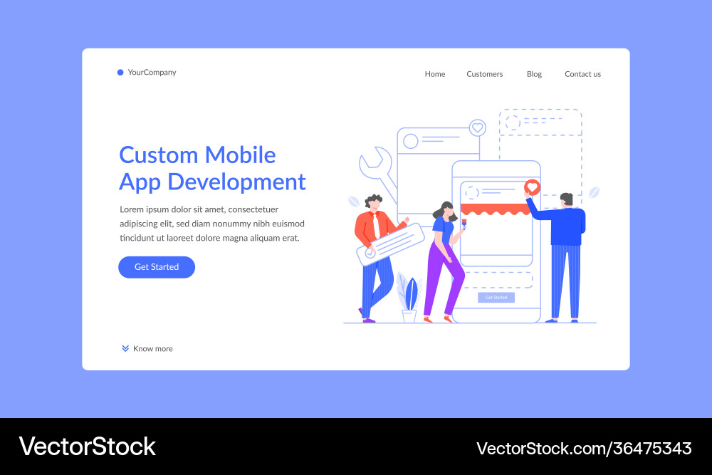 Custom mobile app development landing web site Custom mobile app development landing web site vector image