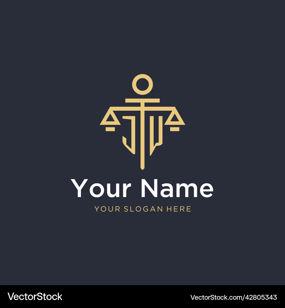 Jw initial monogram logo with scale and pillar Vector Image
