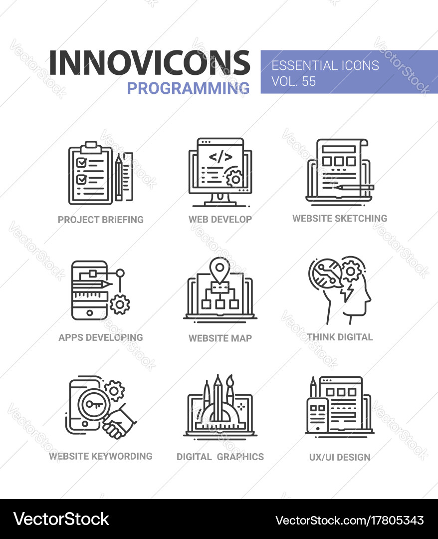 Modern Line Icons - Programming & Tech vector image