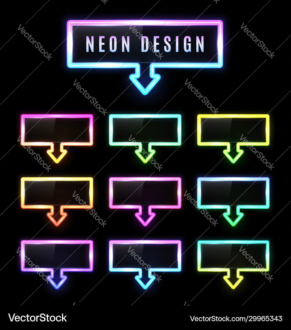 Neon rectangle arrow pointer set color gradient Neon rectangle arrow pointer set color gradient Vector Image