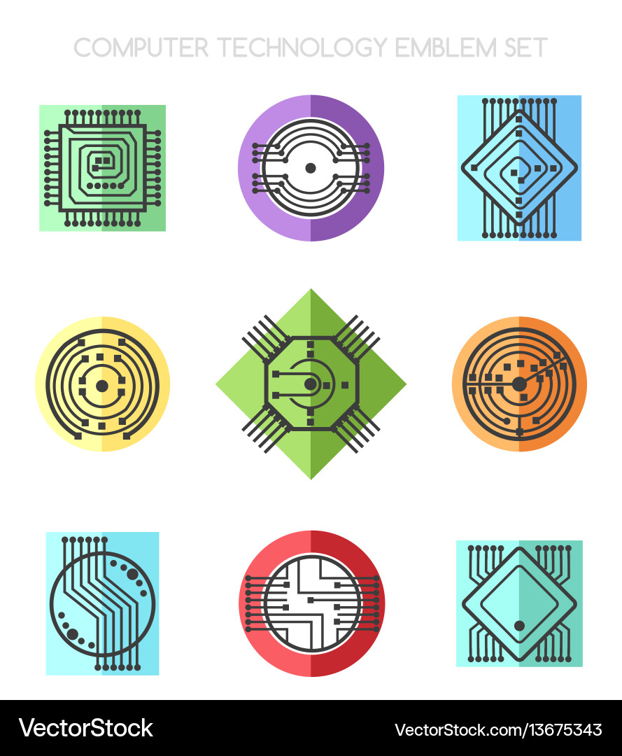 Processor & Microchip Technology Icons Vector Image